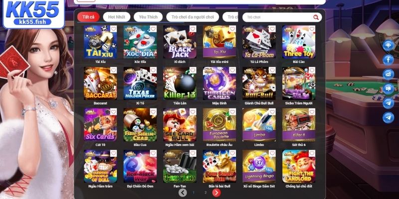 Danh mục game khi đánh giá KK55